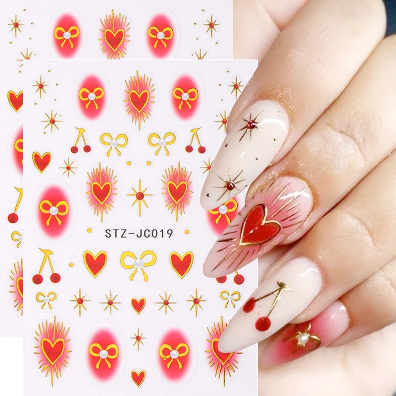 Nail Art Valentine - Y2K 브론징 하트 블러셔 스티커 네일
