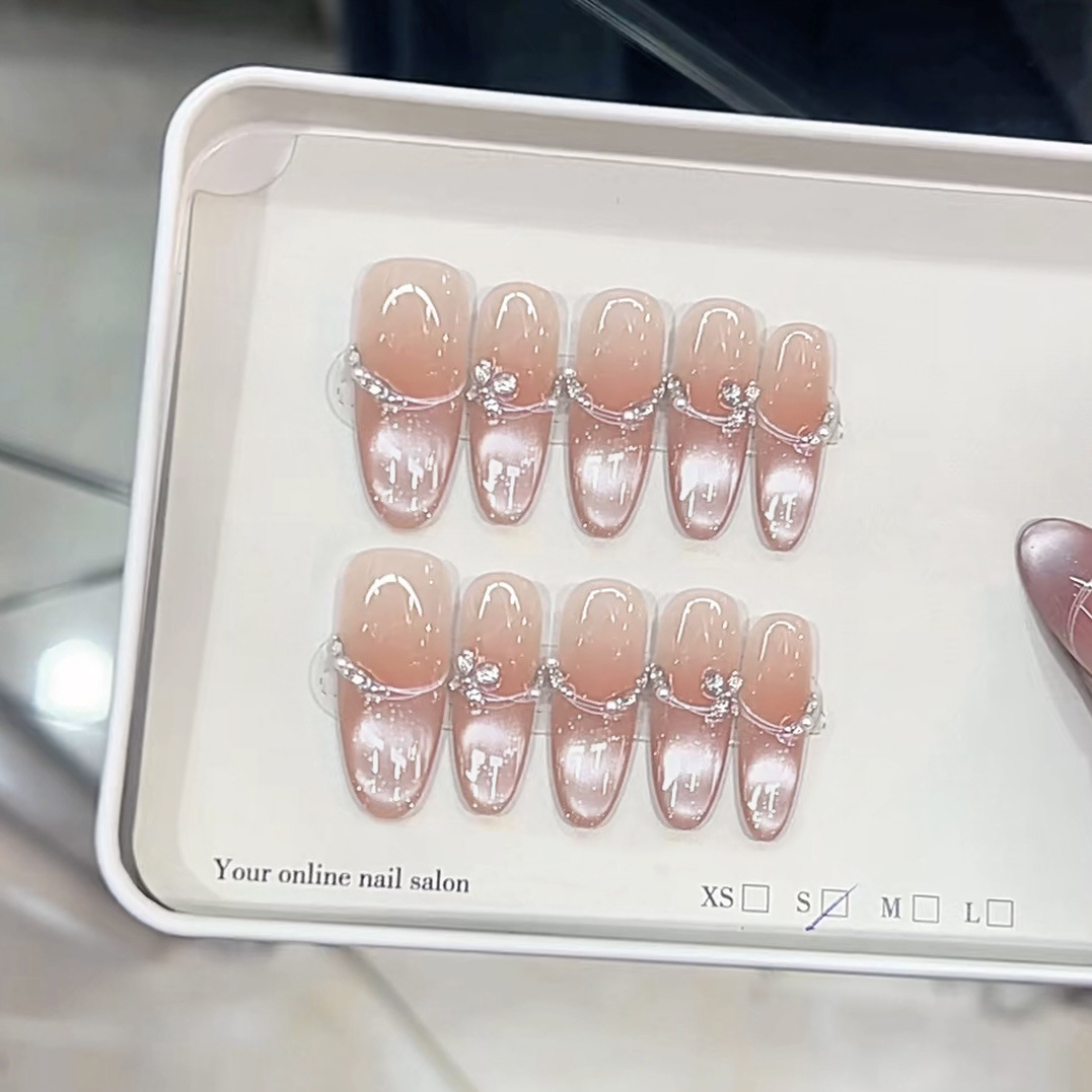 Nail Art Xs - 10개/봉투 롱 오벌 핸드메이드 프레스온 네일