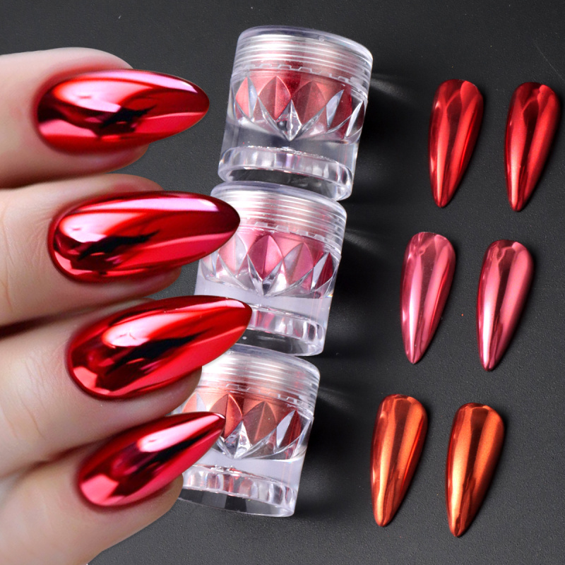 Nail Art Valentine - 크롬 레드 핑크 네일 글리터 파우더