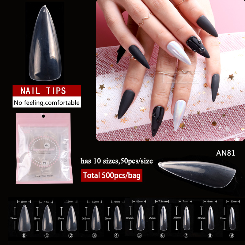 Nail Art Xs - 500 개/몫 긴 아몬드 클리어 ABS