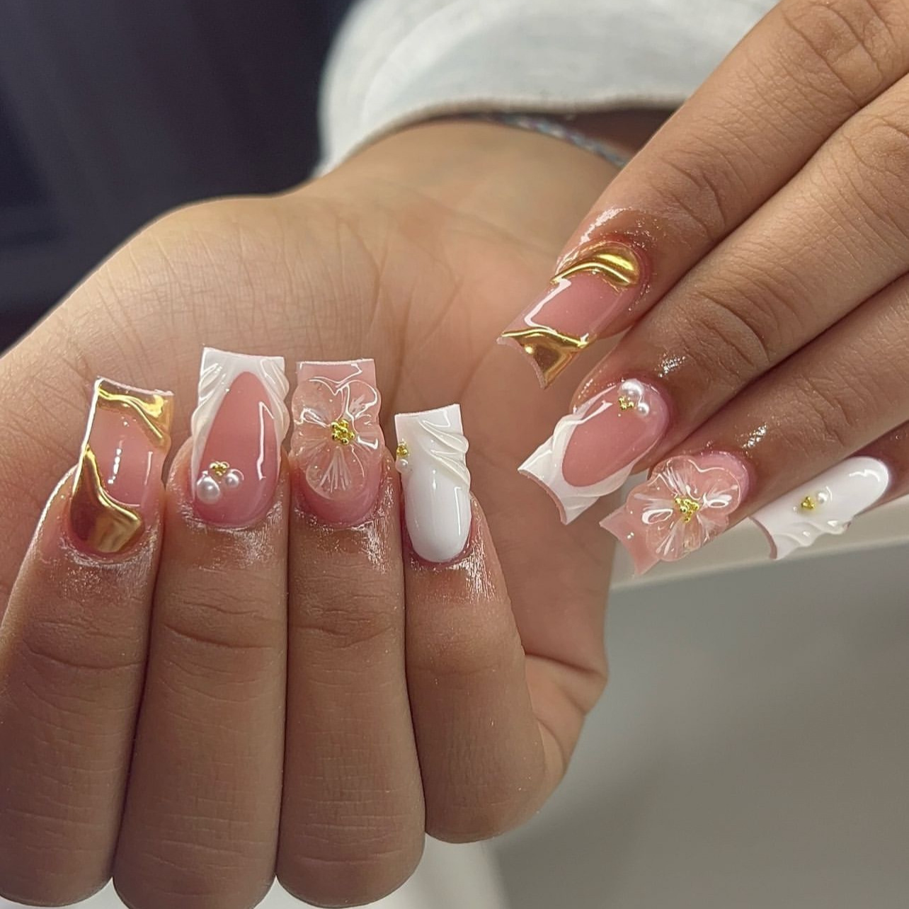 Nail Art Design - 24Pcs 달콤한 중간 사각형 거짓 손톱