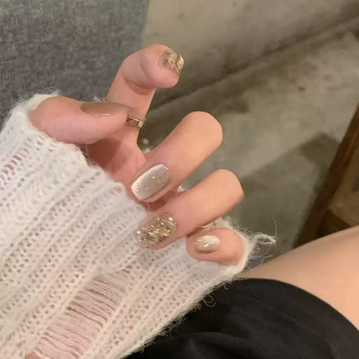 Nail Art Xs - 24개 짧은 프렌치 미니멀리스트 캣아이 네일,