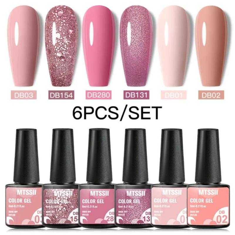 Gel Top Coat - Mtssii 6개입/세트 핑크 글리터 젤 네일