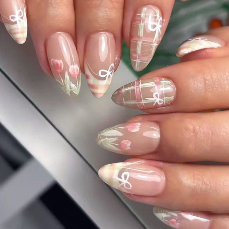 24개입 리본 디자인 핑크 프렌치 발렌타인데이 롱 아몬 - Nail Art Valentine 리뷰 및 가격