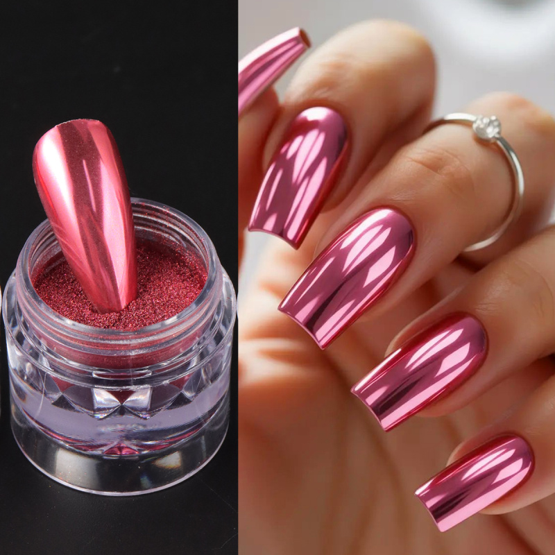 크롬 레드 핑크 네일 글리터 파우더 매직 미러 메탈릭  - Nail Art Valentine 리뷰 및 가격