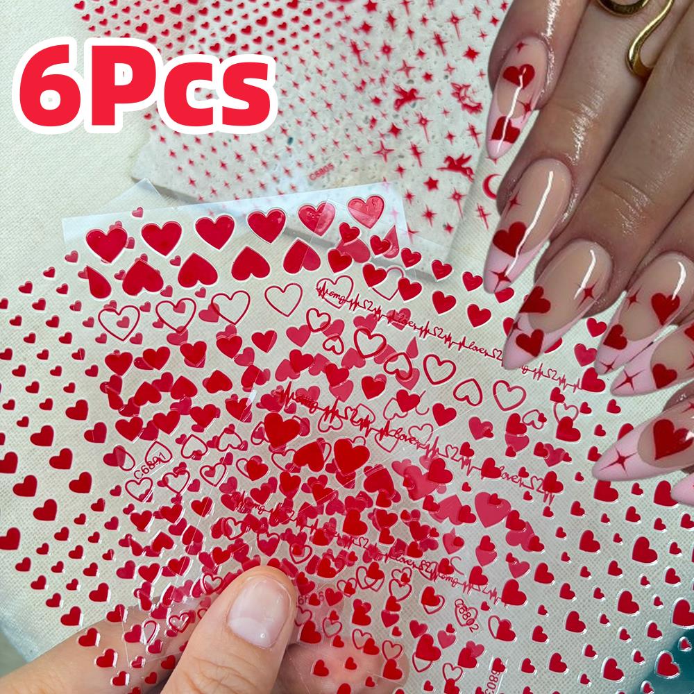 6개/세트 빨간색 하트 발렌타인데이 네일 아트 스티커  - Nail Art Valentine 리뷰 및 가격