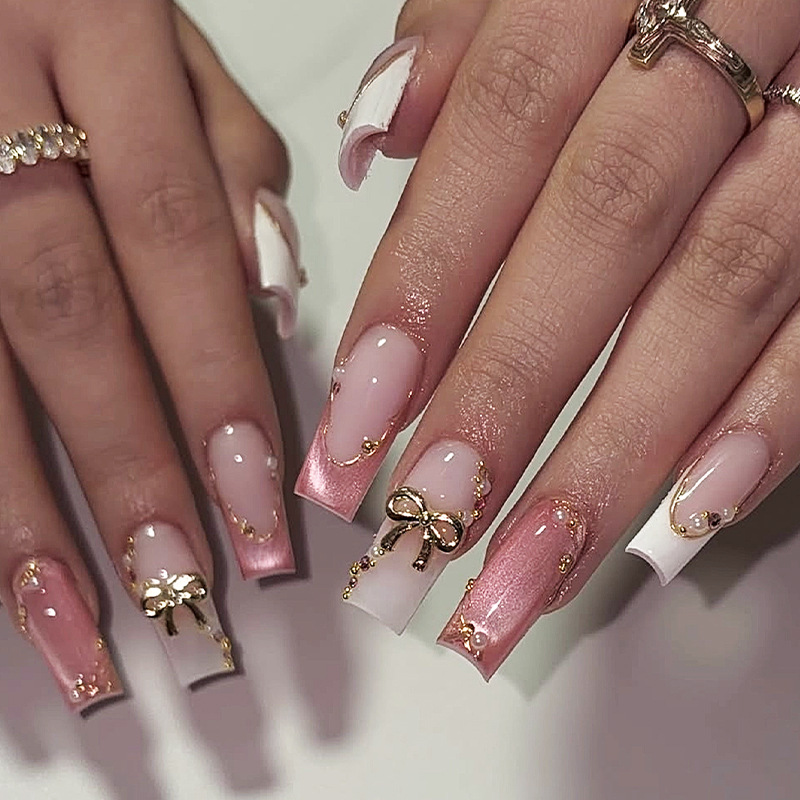 24Pcs 달콤한 중간 사각형 거짓 손톱 접착제 블러쉬 - Nail Art Design 리뷰 및 가격