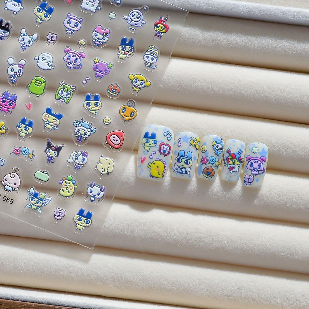 다마고치 만화 3D 엠보싱 네일 아트 스티커 캐릭터 네 - Nail Art Design 리뷰 및 가격