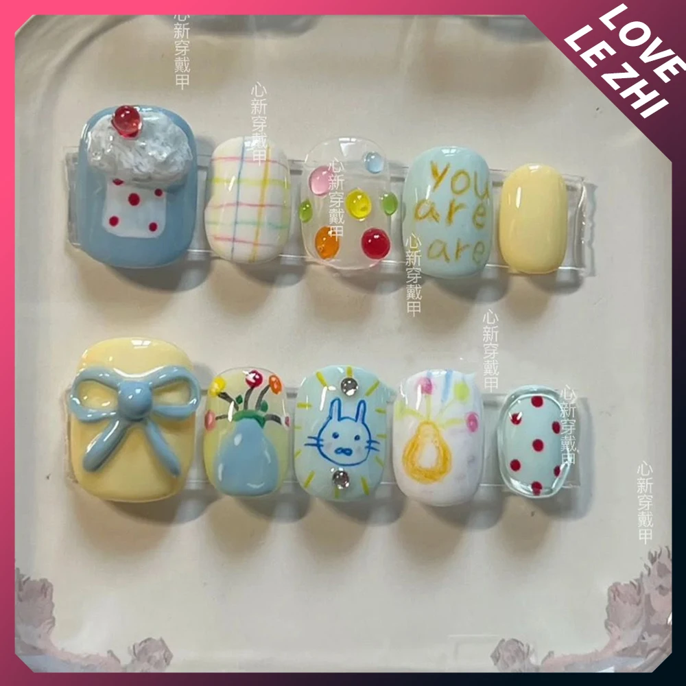 DIY 짧은 원형 창의적인 재미있는 패션 프레스온 네일 - Nail Art Xs 리뷰 및 가격