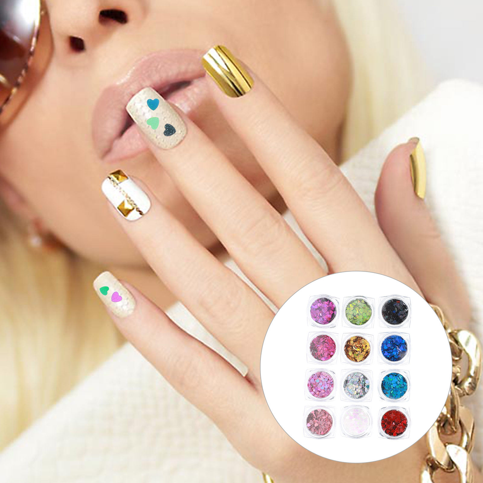 1 세트 샤이닝 하트 네일 스팽글 레이저 컷 장식용 스 - Nail Art Valentine 리뷰 및 가격