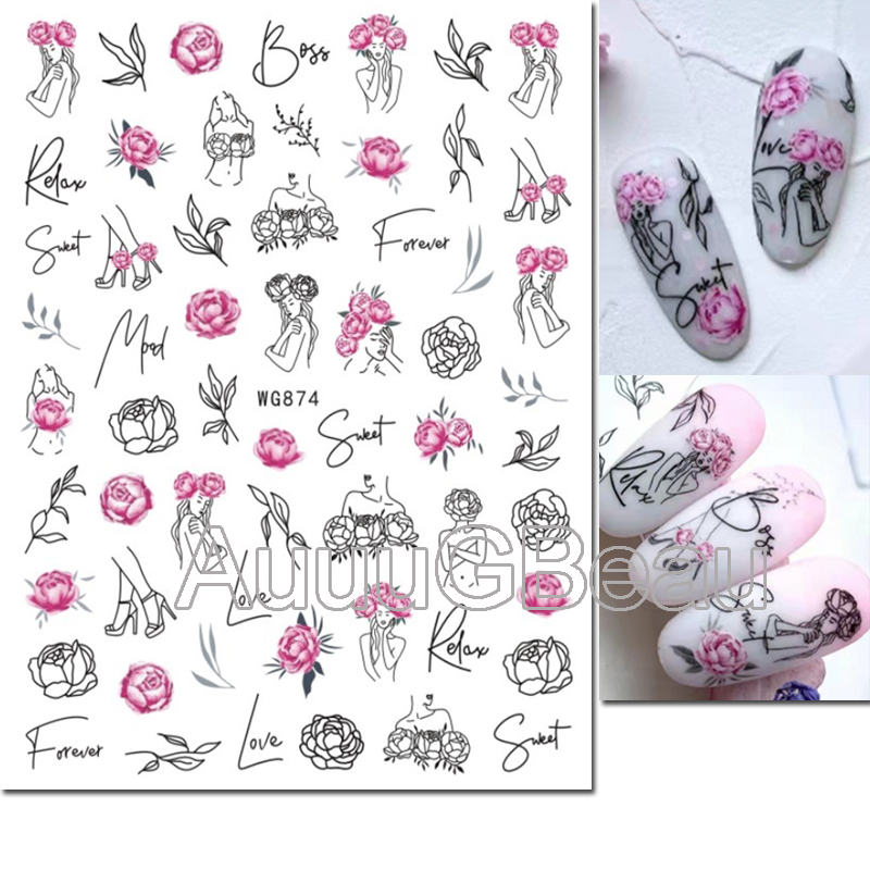 3D 네일 아트 데칼, 발렌타인 소녀 글자, 나비, 라 - Nail Art Valentine 리뷰 및 가격