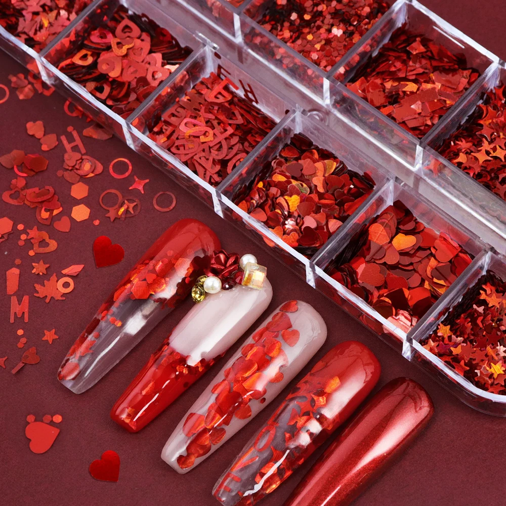 홀로그램 레드 네일 아트 반짝이 플레이크 발렌타인 데이 - Nail Art Valentine 리뷰 및 가격