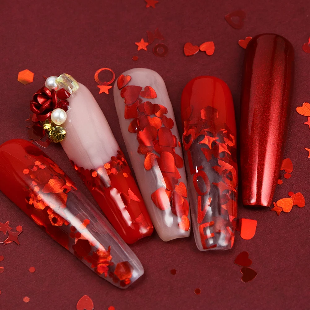 홀로그램 레드 네일 아트 반짝이 플레이크 발렌타인 데이 - Nail Art Valentine 리뷰 및 가격