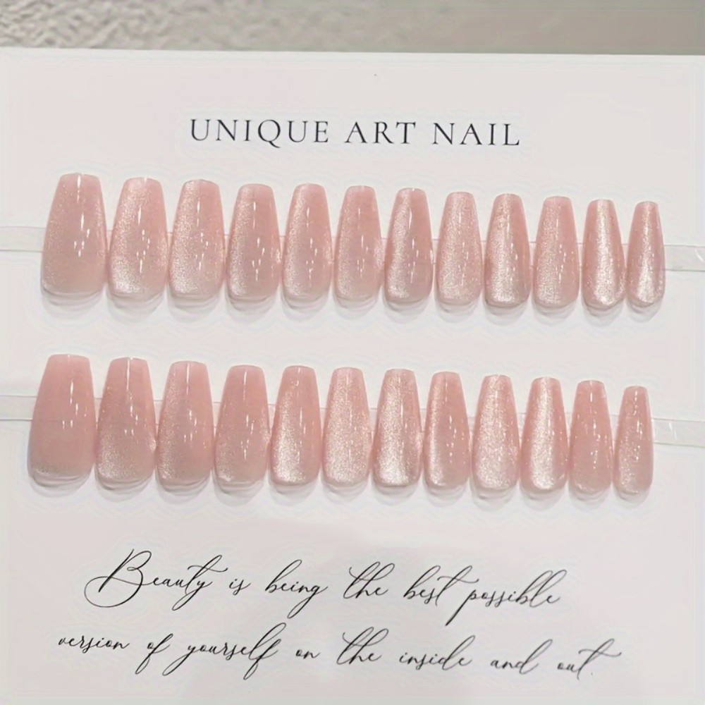 24개 반짝이는 핑크 글리터 캣아이 디자인 롱 발레 모 - Nail Art Design 리뷰 및 가격