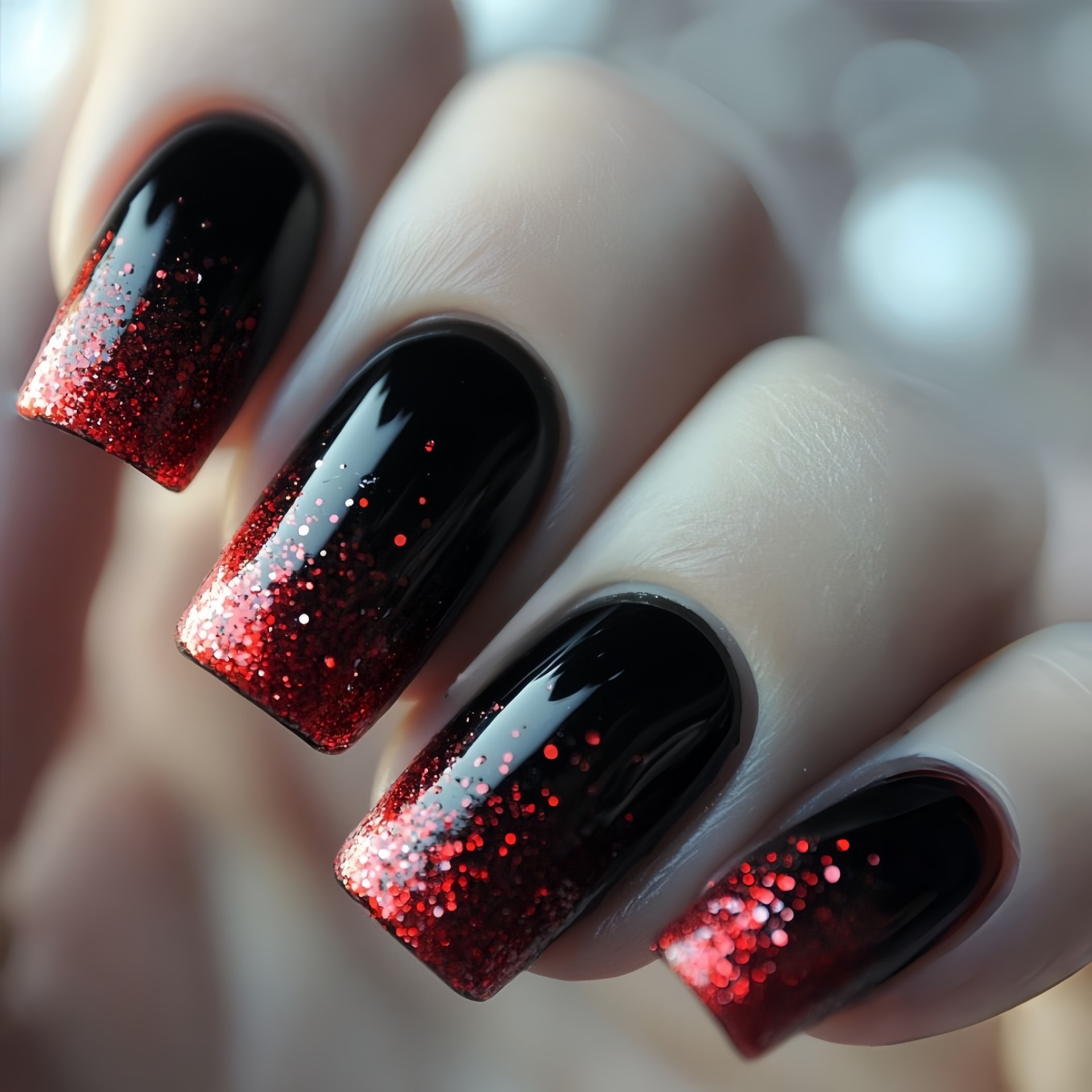 짧은 중간 길이의 가짜 손톱 그라데이션 갈색 빨강 검정 - Nail Art Design 리뷰 및 가격
