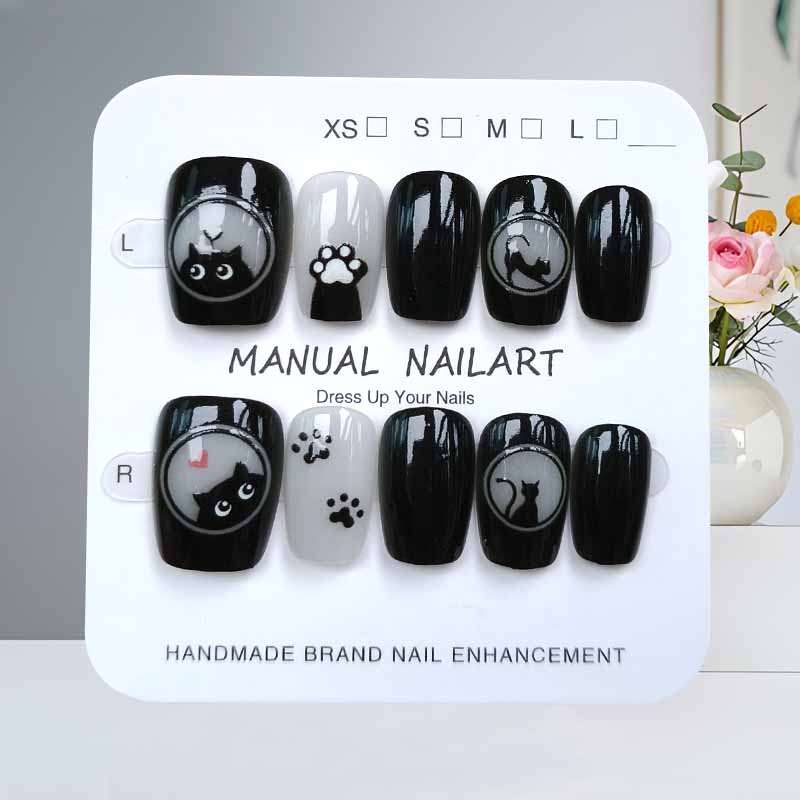 10개 귀여운 만화 검은 고양이와 핑크 나비 매듭 수제 - Nail Art Cat Eye 리뷰 및 가격