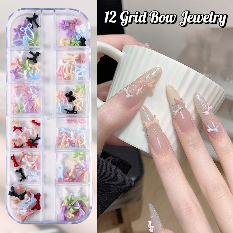 12칸 여러 색상 리본 네일 아트 참 미니 귀여운 라인 - Nail Art Design 리뷰 및 가격